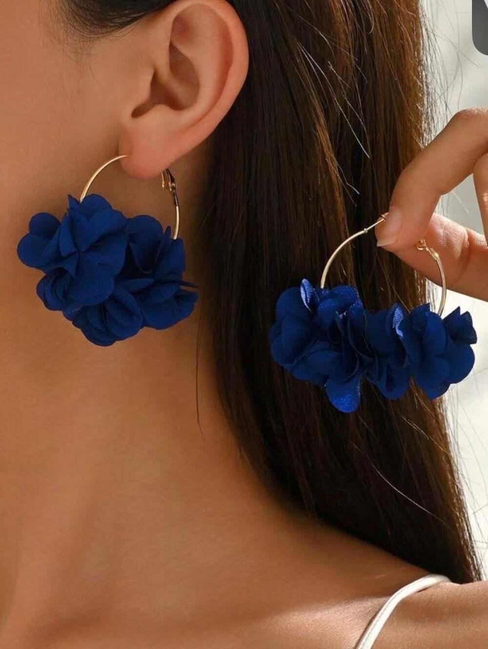 INC International Concepts Blue Fabric Flower Hoop Earrings